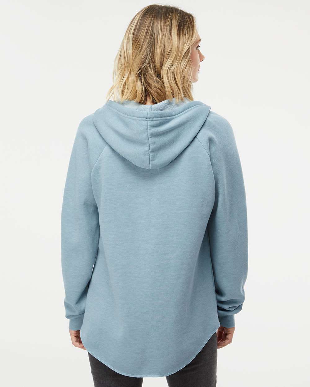 Women’s Lightweight California Wave Wash Hooded Sweatshirt - OnModelBack - B26776252 - Misty Blue