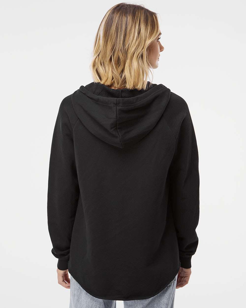 Women’s Lightweight California Wave Wash Hooded Sweatshirt - OnModelBack - B26776502 - Black