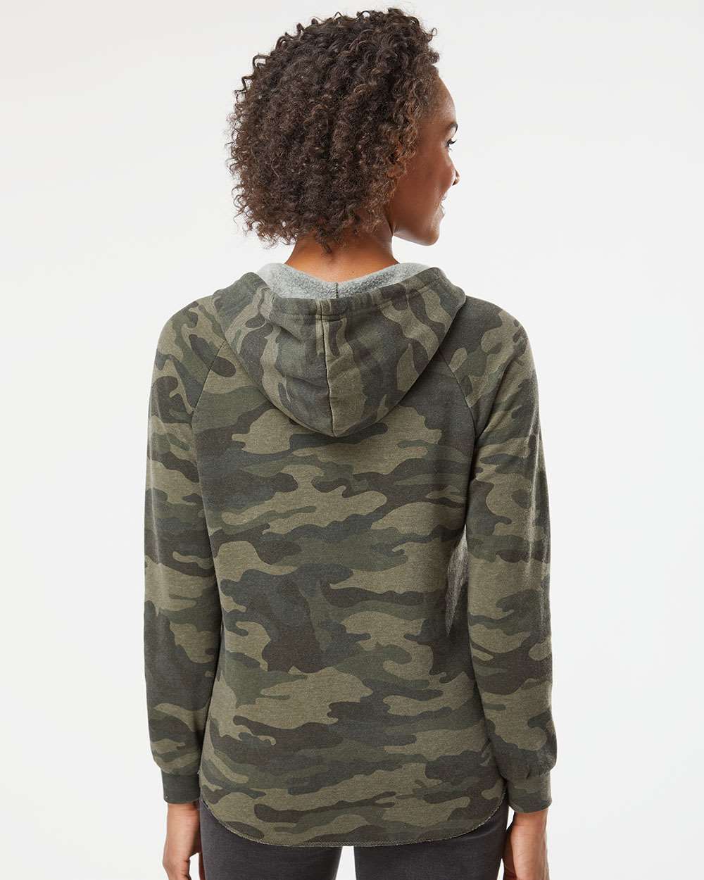 Women’s Lightweight California Wave Wash Hooded Sweatshirt - OnModelBack - B26776982 - Forest Camo Heather