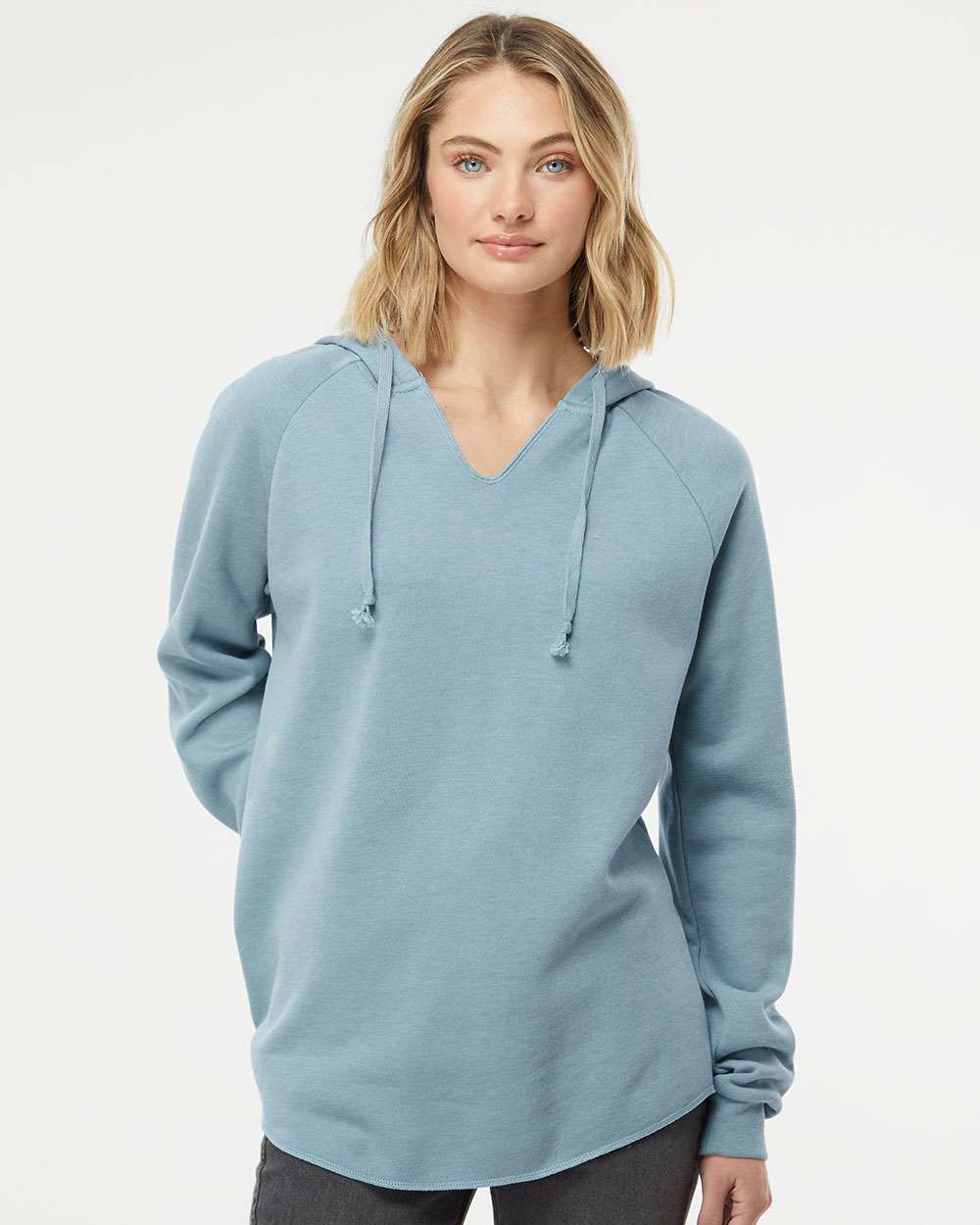 Women’s Lightweight California Wave Wash Hooded Sweatshirt - OnModelFront - B26776252 - Misty Blue