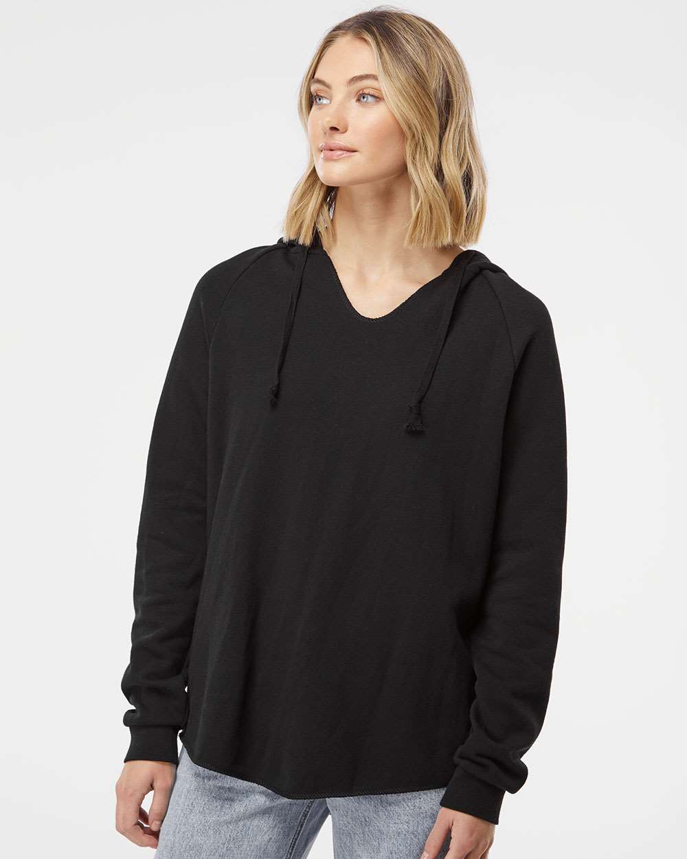 Women’s Lightweight California Wave Wash Hooded Sweatshirt - OnModelFront - B26776502 - Black