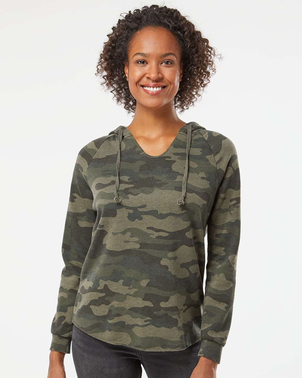 Women’s Lightweight California Wave Wash Hooded Sweatshirt - OnModelFront - B26776982 - Forest Camo Heather