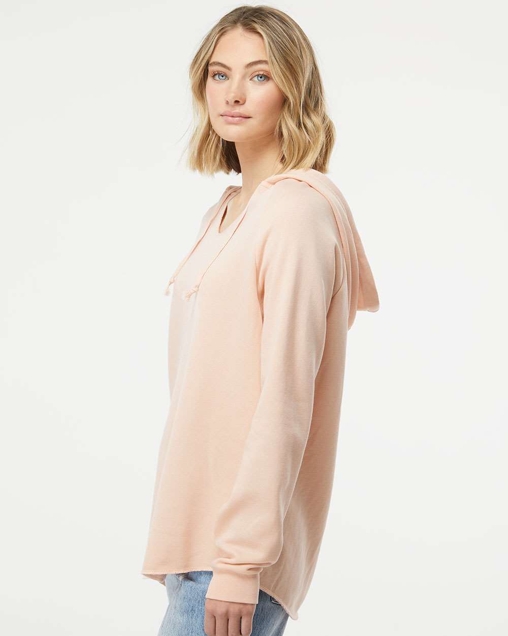 Women’s Lightweight California Wave Wash Hooded Sweatshirt - OnModelSide - B26776302 - Blush