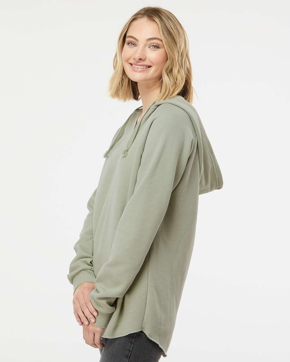 Women’s Lightweight California Wave Wash Hooded Sweatshirt - OnModelSide - B26776542 - Sage