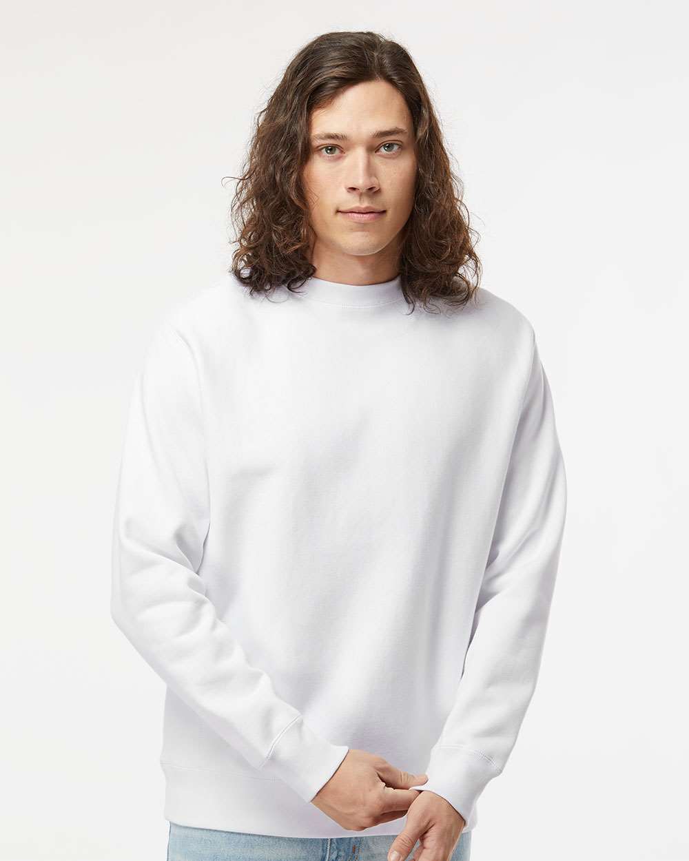 Unisex Legend Premium Heavyweight Cross-Grain Crewneck Sweatshirt - OnModelFront - B02776002 - White