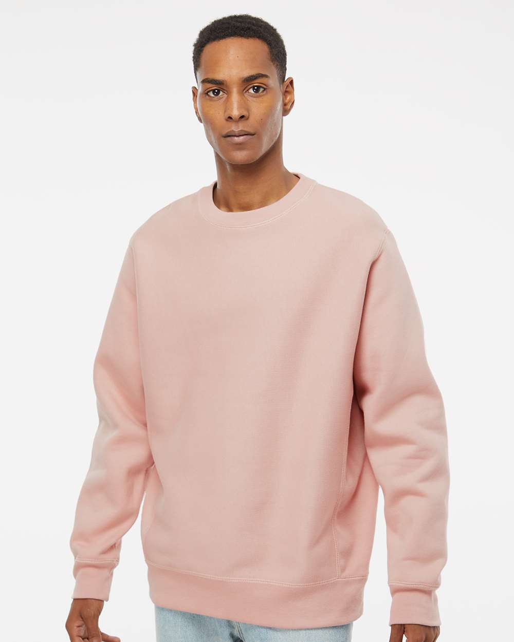 Unisex Legend Premium Heavyweight Cross-Grain Crewneck Sweatshirt - OnModelFront - B02776302 - Dusty Pink
