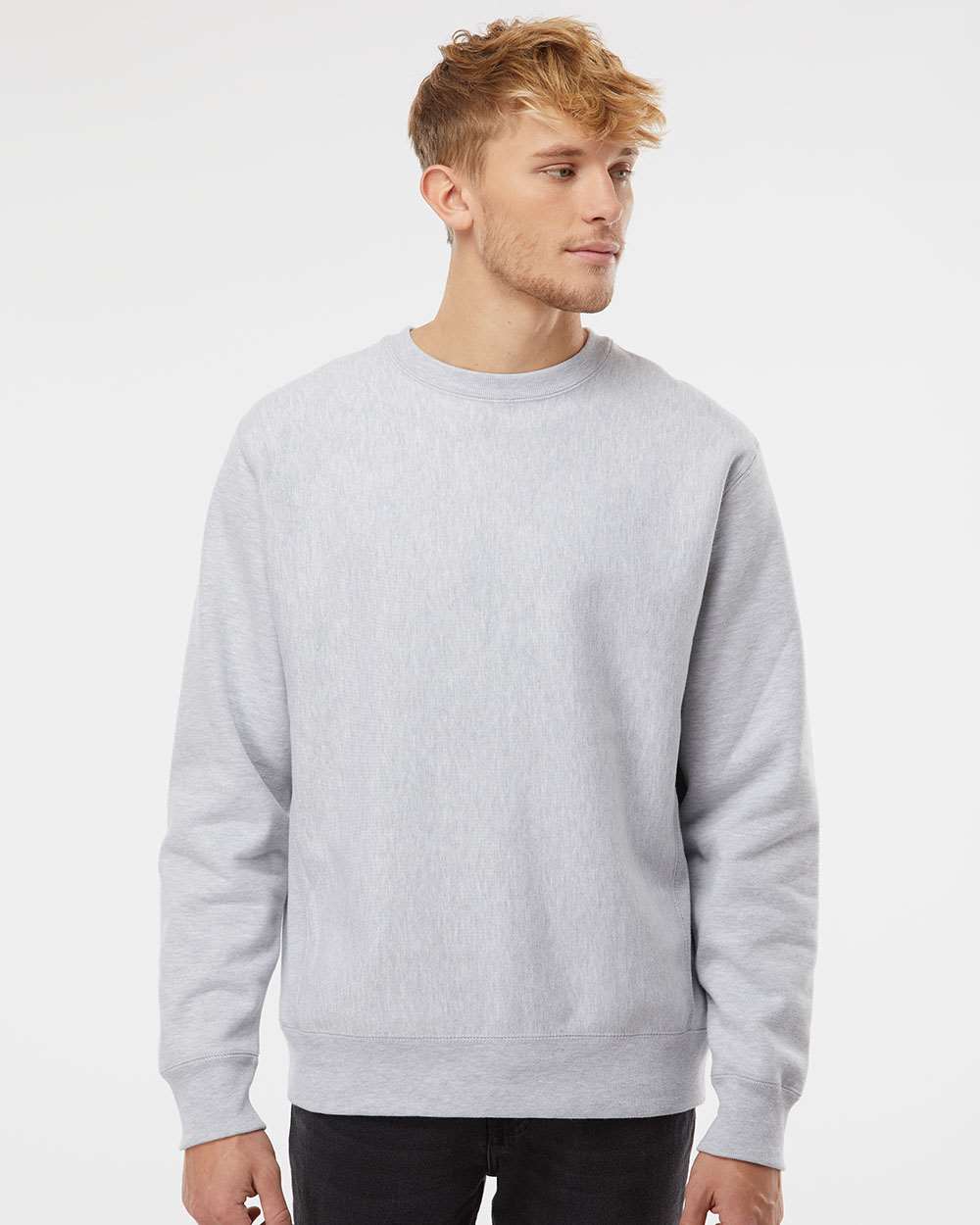 Unisex Legend Premium Heavyweight Cross-Grain Crewneck Sweatshirt - OnModelFront - B02776352 - Grey Heather