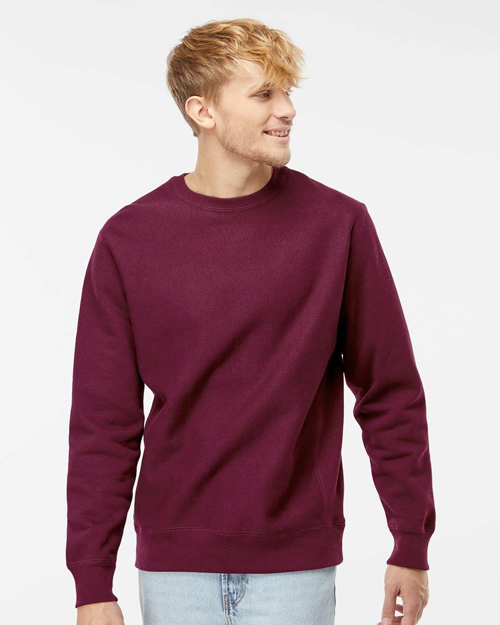 Unisex Legend Premium Heavyweight Cross-Grain Crewneck Sweatshirt - OnModelFront - B02776532 - Maroon