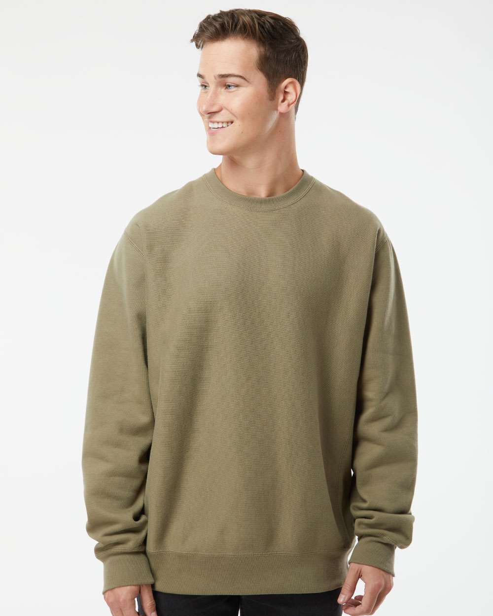 Unisex Legend Premium Heavyweight Cross-Grain Crewneck Sweatshirt - OnModelFront - B02776542 - Olive