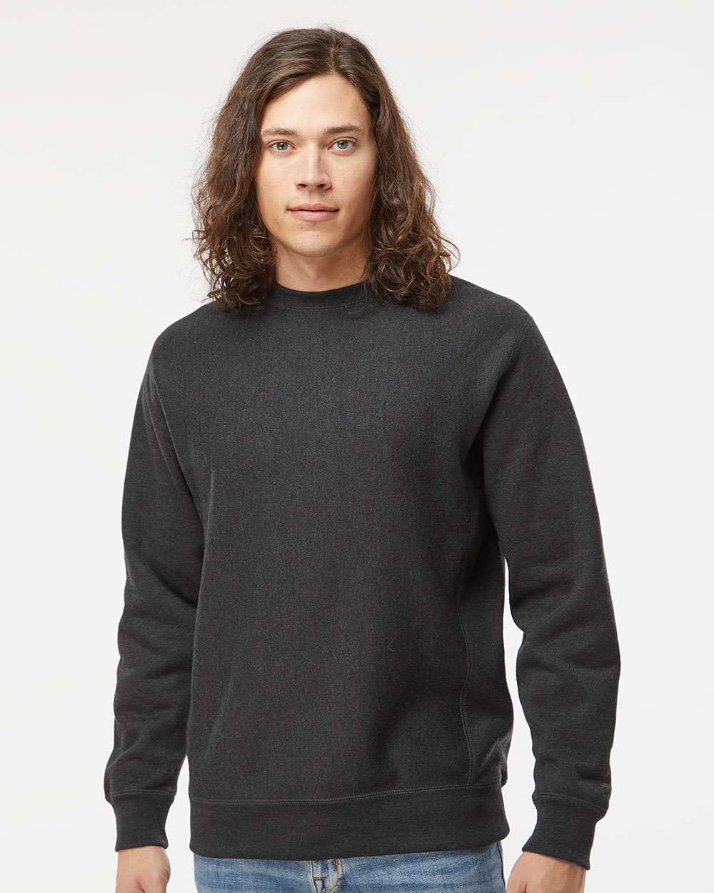 Unisex Legend Premium Heavyweight Cross-Grain Crewneck Sweatshirt - OnModelFront - B02776592 - Charcoal Heather