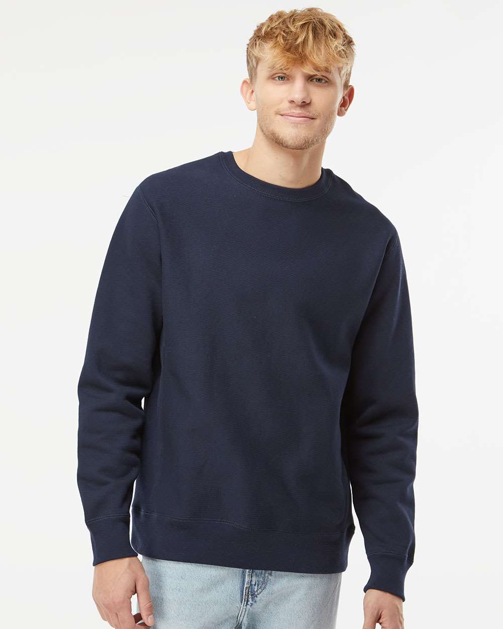 Unisex Legend Premium Heavyweight Cross-Grain Crewneck Sweatshirt - OnModelFront - B02776652 - Classic Navy