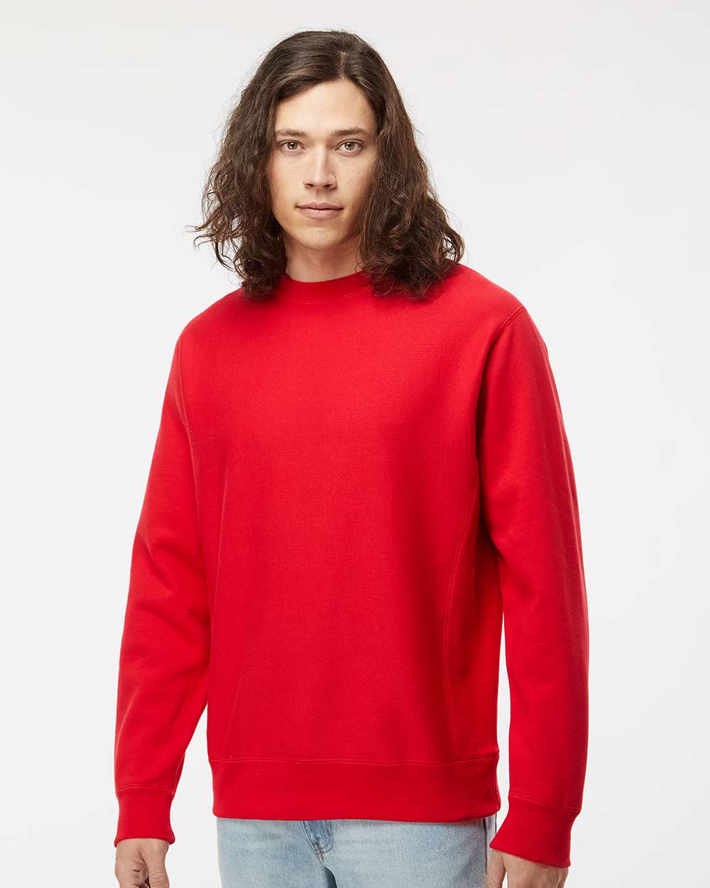 Unisex Legend Premium Heavyweight Cross-Grain Crewneck Sweatshirt - OnModelFront - B02776702 - Red