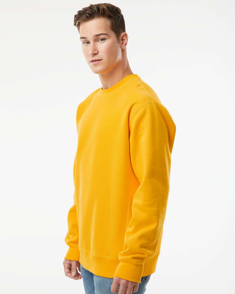 Unisex Legend Premium Heavyweight Cross-Grain Crewneck Sweatshirt - OnModelSide - B02776122 - Gold