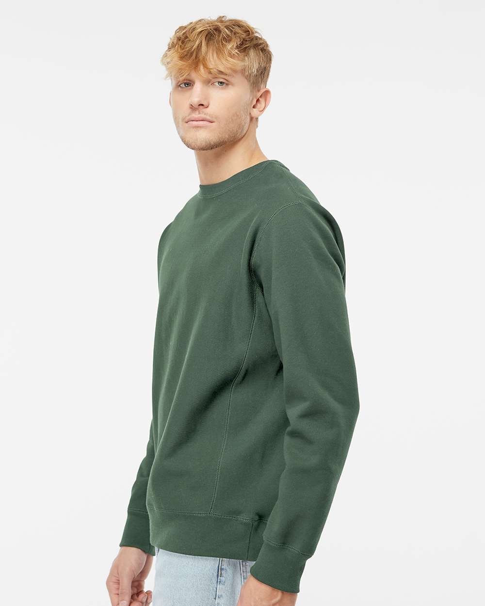 Unisex Legend Premium Heavyweight Cross-Grain Crewneck Sweatshirt - OnModelSide - B02776232 - Alpine Green