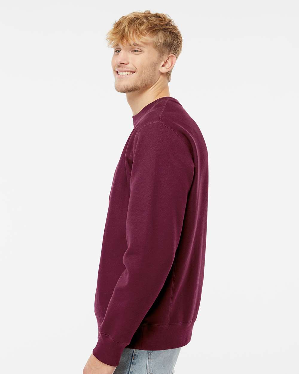 Unisex Legend Premium Heavyweight Cross-Grain Crewneck Sweatshirt - OnModelSide - B02776532 - Maroon