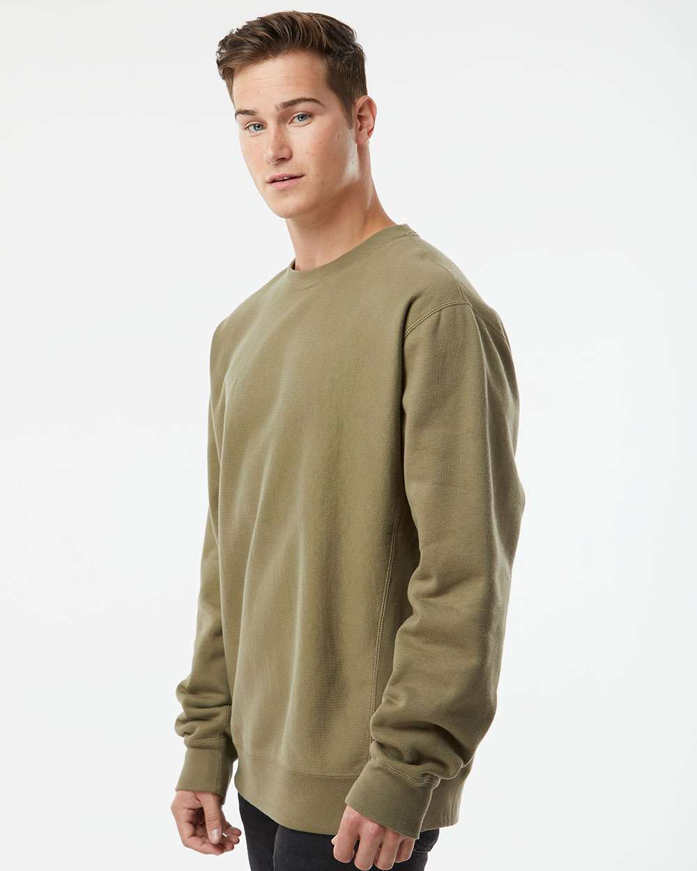 Unisex Legend Premium Heavyweight Cross-Grain Crewneck Sweatshirt - OnModelSide - B02776542 - Olive