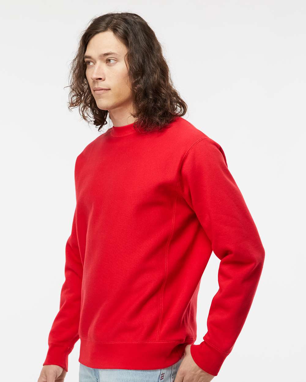 Unisex Legend Premium Heavyweight Cross-Grain Crewneck Sweatshirt - OnModelSide - B02776702 - Red