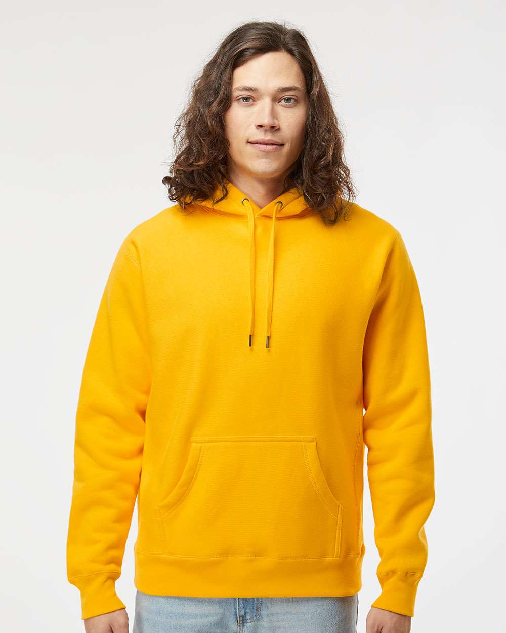 Unisex Legend Premium Heavyweight Cross-Grain Hooded Sweatshirt - OnModelFront - B02876122 - Gold