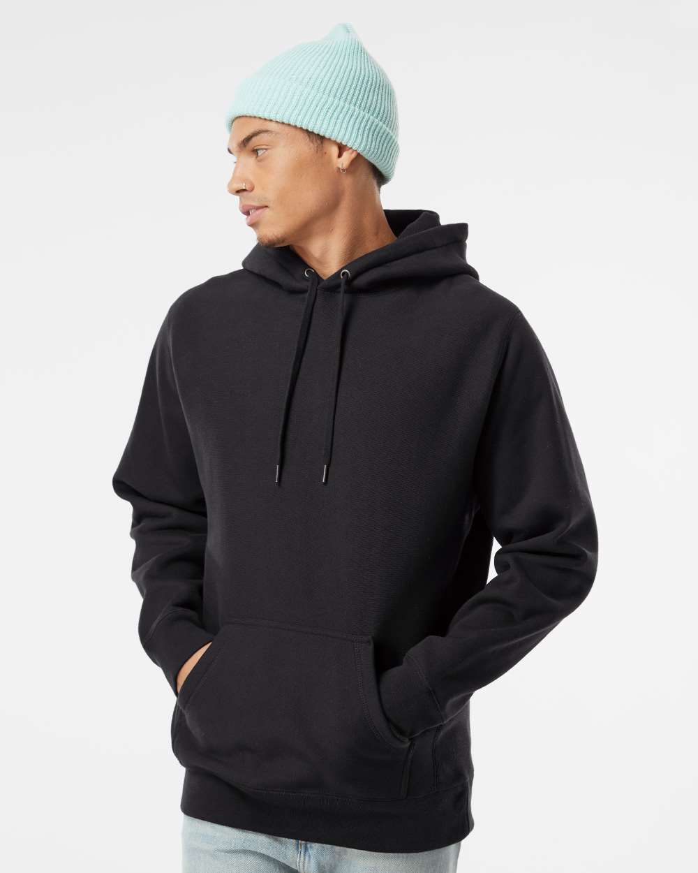 Unisex Legend Premium Heavyweight Cross-Grain Hooded Sweatshirt - OnModelFront - B02876502 - Black