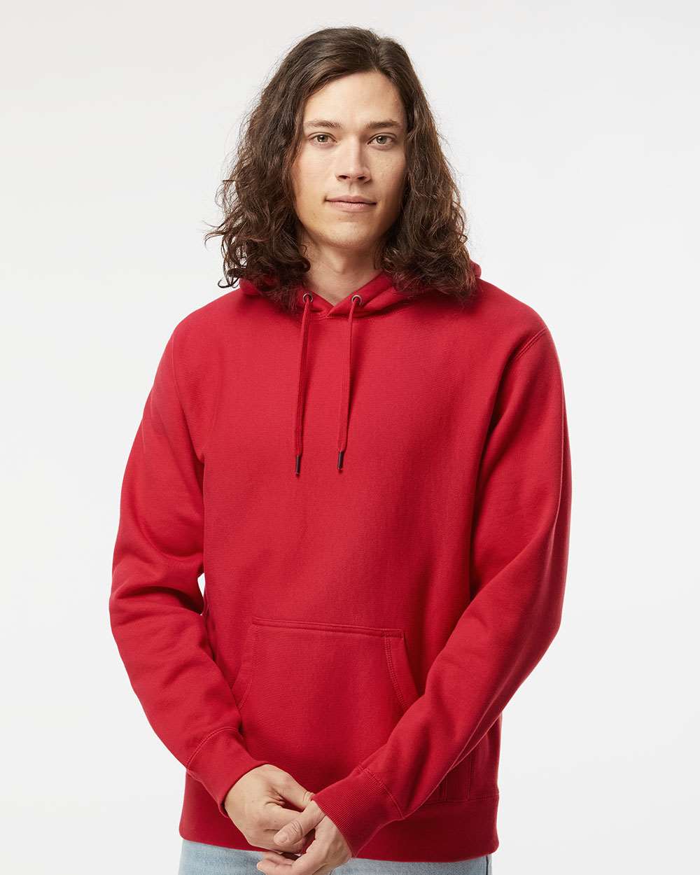 Unisex Legend Premium Heavyweight Cross-Grain Hooded Sweatshirt - OnModelFront - B02876702 - Red