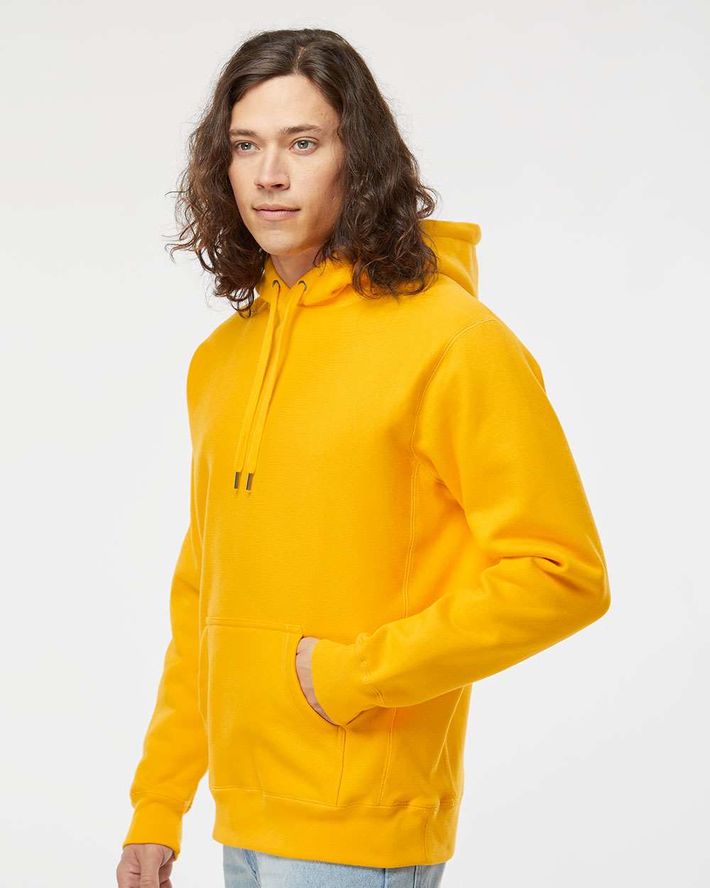 Unisex Legend Premium Heavyweight Cross-Grain Hooded Sweatshirt - OnModelSide - B02876122 - Gold