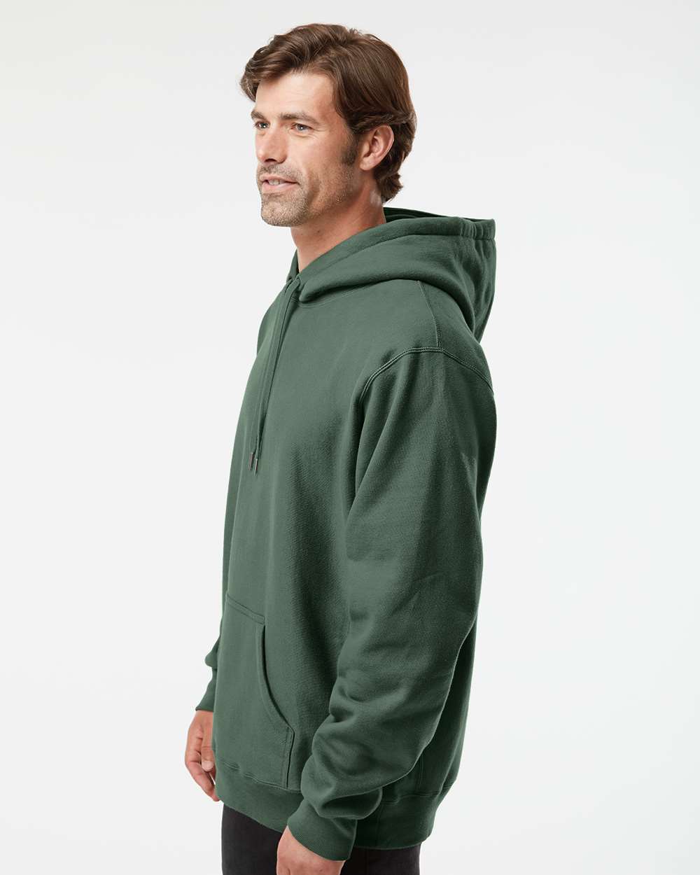 Unisex Legend Premium Heavyweight Cross-Grain Hooded Sweatshirt - OnModelSide - B02876232 - Alpine Green