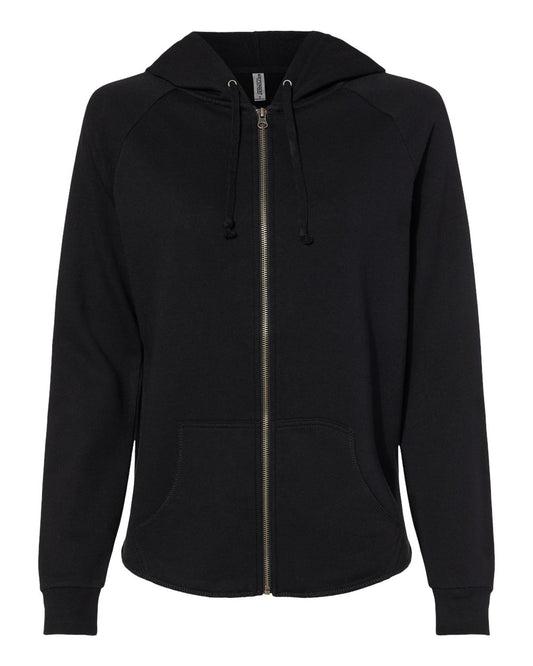 Women's California Wave Wash Full-Zip Hooded Sweatshirt - Front - B03076502 - Black