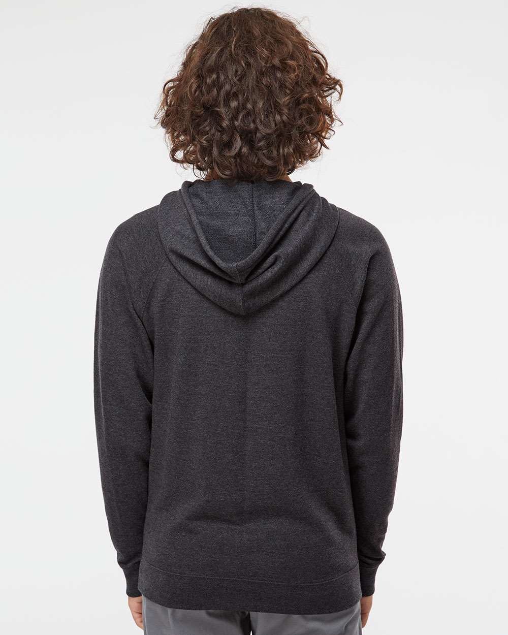 Unisex Icon Lightweight Loopback Terry Hooded Sweatshirt - OnModelBack - B11376092 - Charcoal Heather