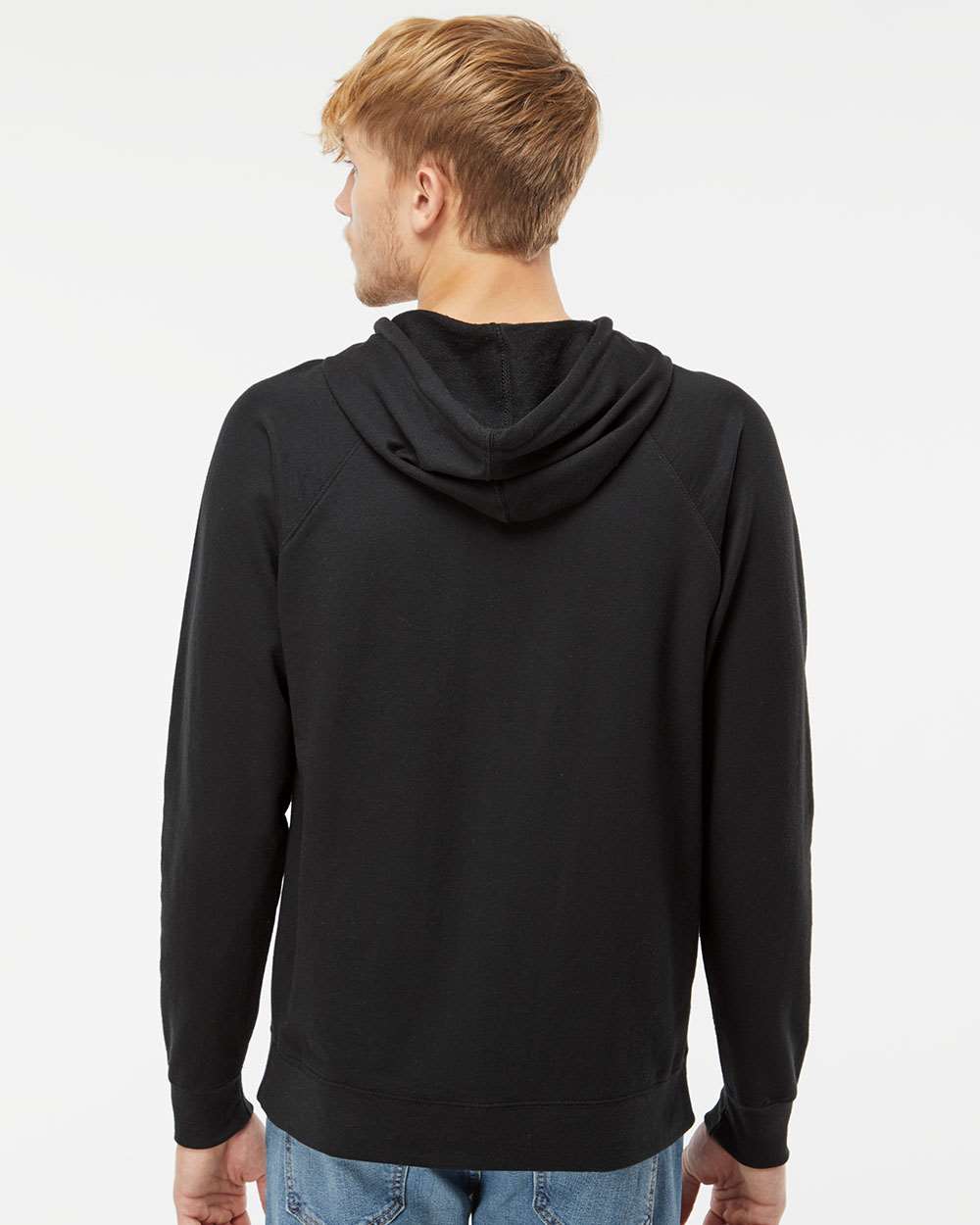 Unisex Icon Lightweight Loopback Terry Hooded Sweatshirt - OnModelBack - B11376502 - Black