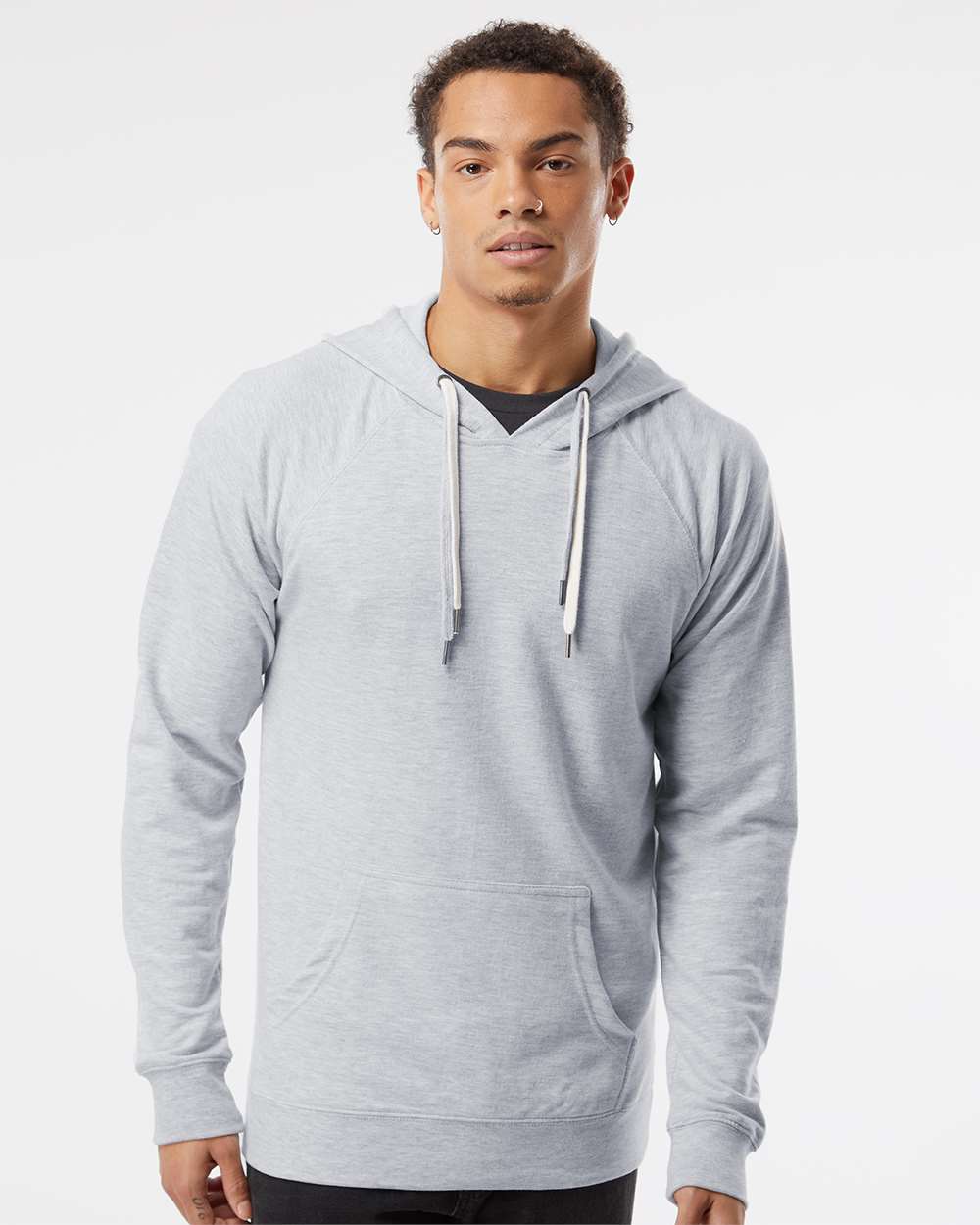 Unisex Icon Lightweight Loopback Terry Hooded Sweatshirt - OnModelFront - B11376022 - Athletic Heather