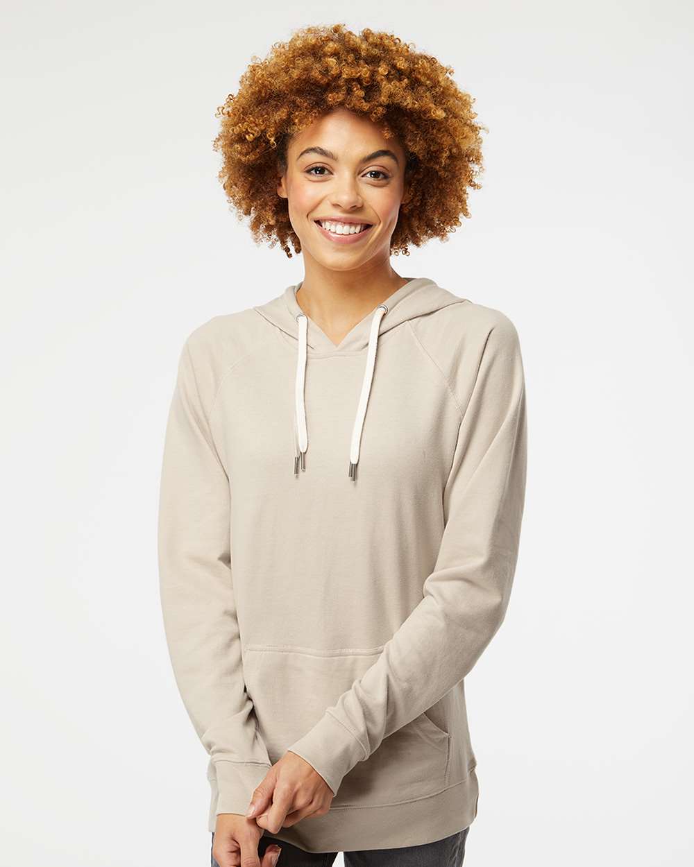 Unisex Icon Lightweight Loopback Terry Hooded Sweatshirt - OnModelFront - B11376112 - Sand