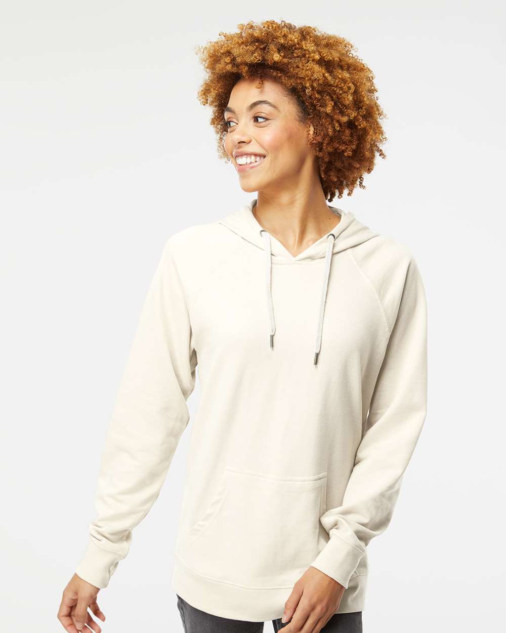 Unisex Icon Lightweight Loopback Terry Hooded Sweatshirt - OnModelFront - B11376242 - Bone