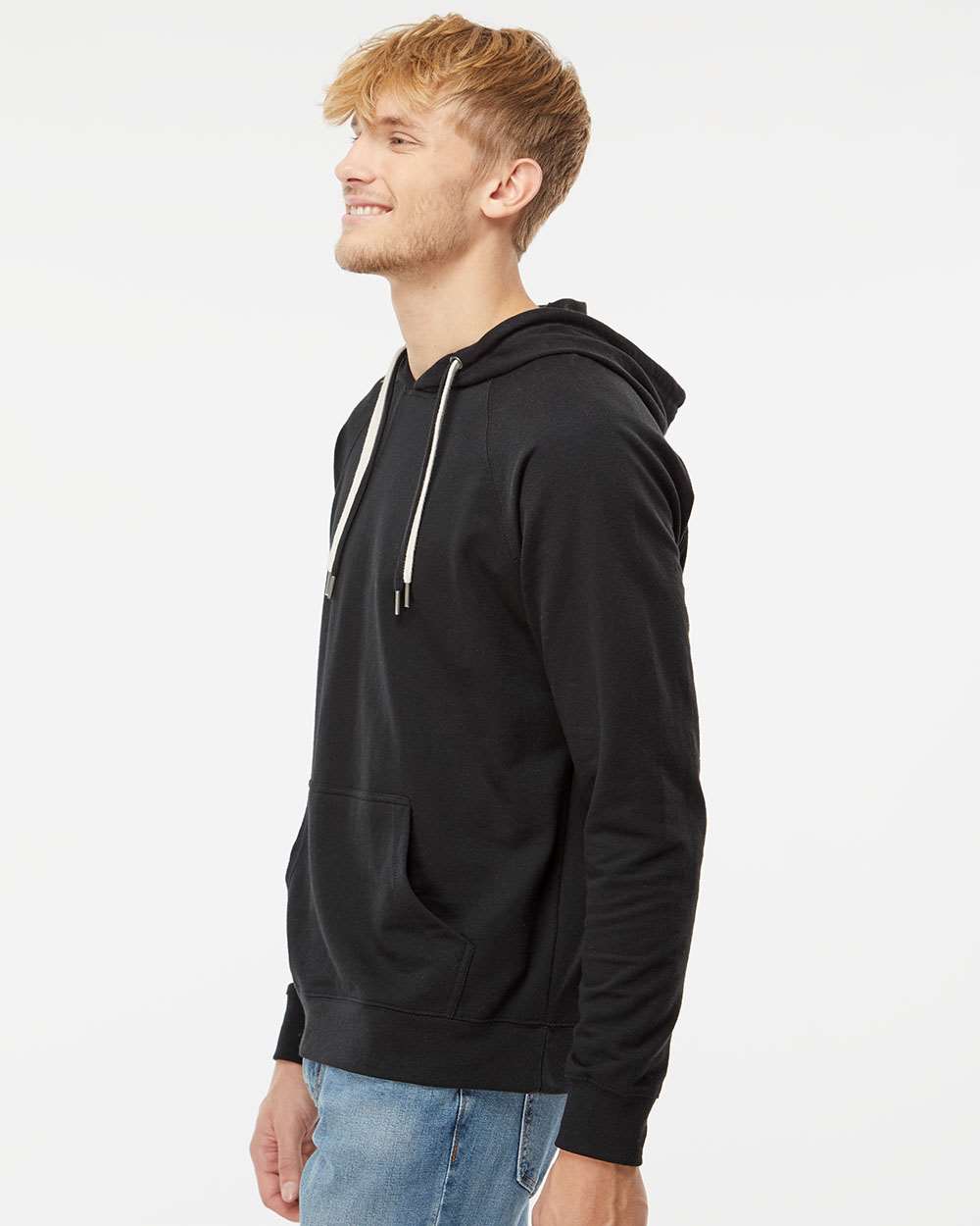Unisex Icon Lightweight Loopback Terry Hooded Sweatshirt - OnModelSide - B11376502 - Black