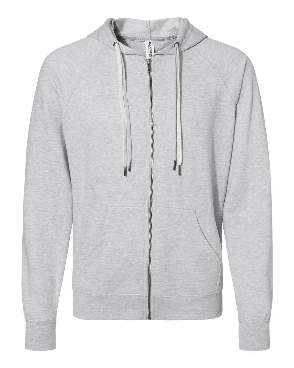 Unisex Icon Lightweight Loopback Terry Full-Zip Hooded Sweatshirt - Front - B11476022 - Athletic Heather