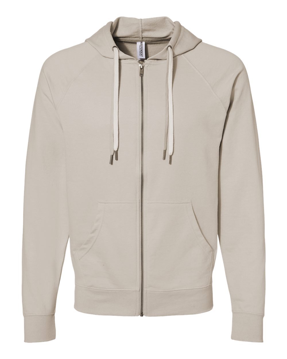 Unisex Icon Lightweight Loopback Terry Full-Zip Hooded Sweatshirt - Front - B11476112 - Sand