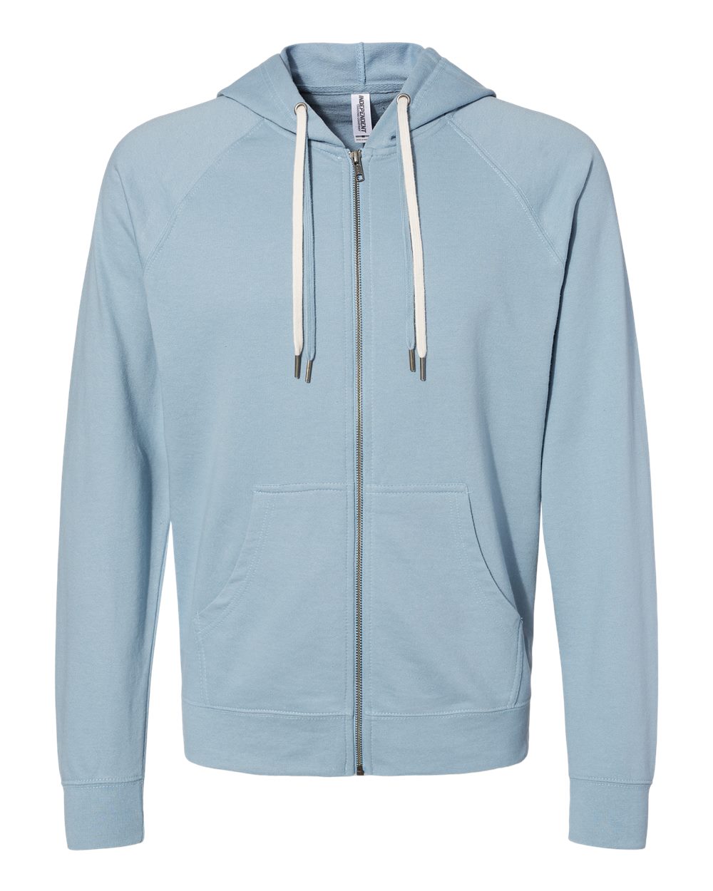 Unisex Icon Lightweight Loopback Terry Full-Zip Hooded Sweatshirt - Front - B11476252 - Misty Blue