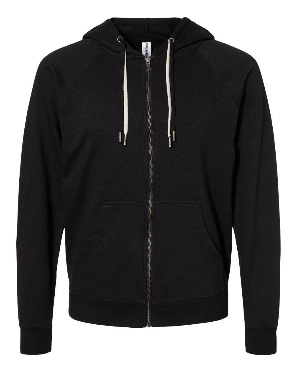 Unisex Icon Lightweight Loopback Terry Full-Zip Hooded Sweatshirt - Front - B11476502 - Black