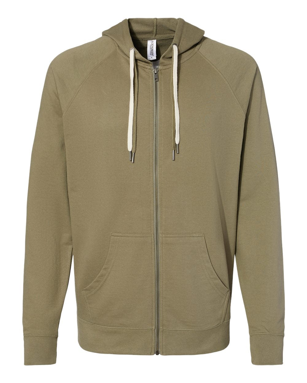 Unisex Icon Lightweight Loopback Terry Full-Zip Hooded Sweatshirt - Front - B11476642 - Olive