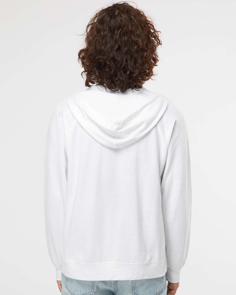 Unisex Icon Lightweight Loopback Terry Full-Zip Hooded Sweatshirt - OnModelBack - B11476002 - White