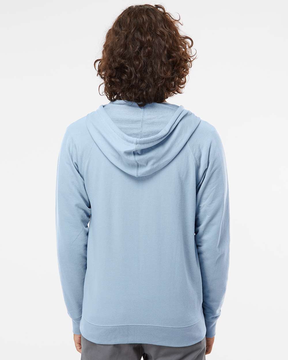 Unisex Icon Lightweight Loopback Terry Full-Zip Hooded Sweatshirt - OnModelBack - B11476252 - Misty Blue