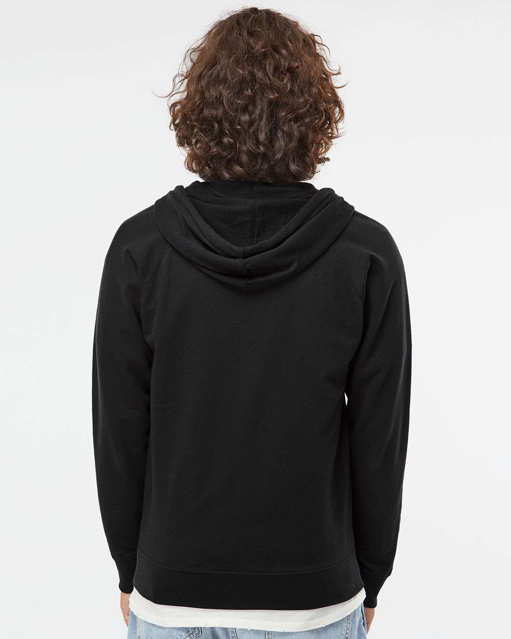 Unisex Icon Lightweight Loopback Terry Full-Zip Hooded Sweatshirt - OnModelBack - B11476502 - Black