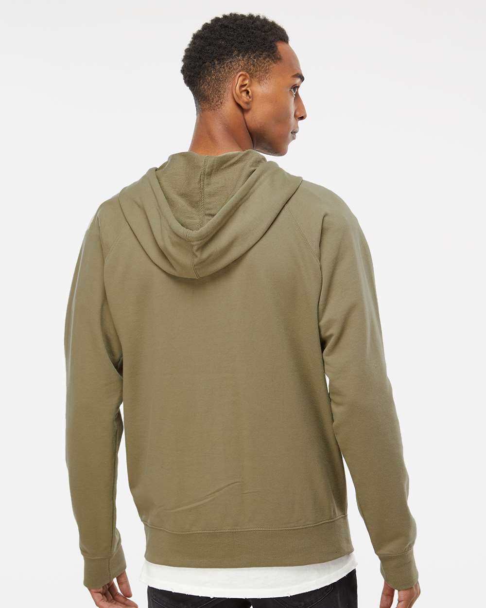 Unisex Icon Lightweight Loopback Terry Full-Zip Hooded Sweatshirt - OnModelBack - B11476642 - Olive