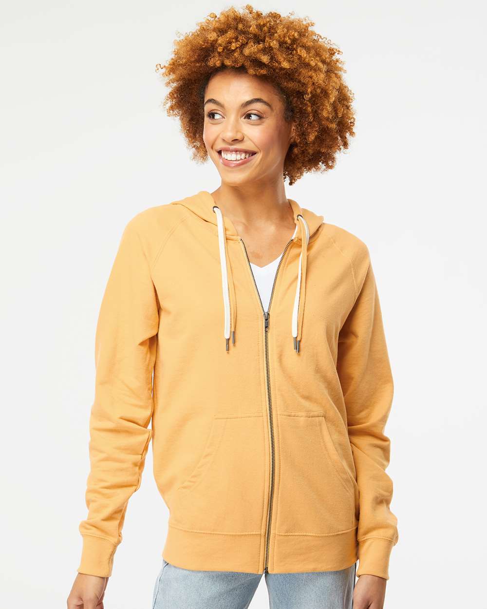 Unisex Icon Lightweight Loopback Terry Full-Zip Hooded Sweatshirt - OnModelFront - B11476122 - Harvest Gold