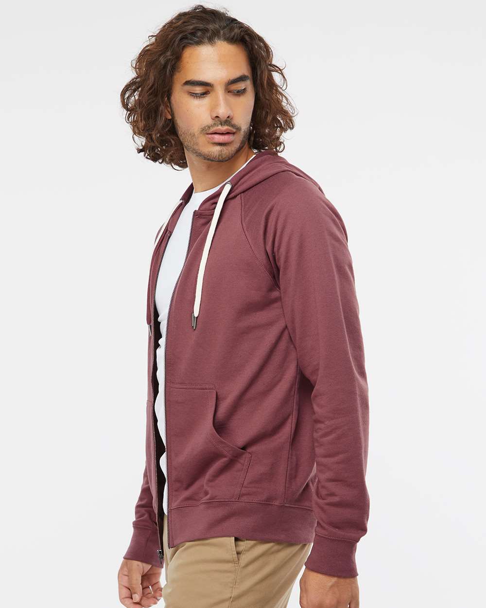 Unisex Icon Lightweight Loopback Terry Full-Zip Hooded Sweatshirt - OnModelSide - B11476102 - Port