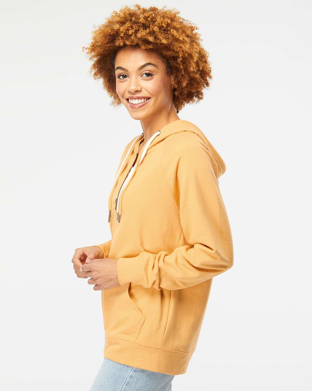 Unisex Icon Lightweight Loopback Terry Full-Zip Hooded Sweatshirt - OnModelSide - B11476122 - Harvest Gold