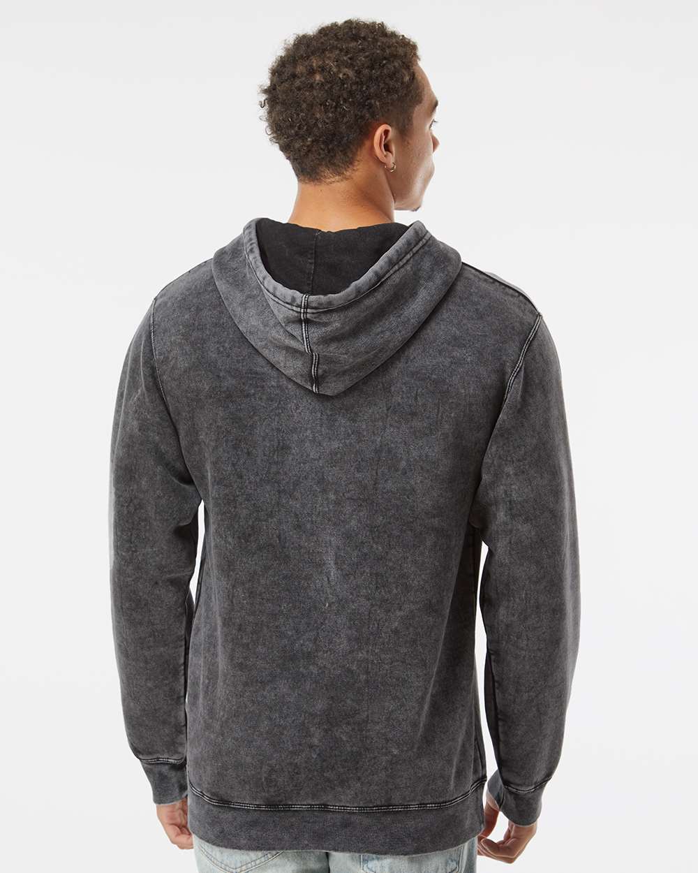 Unisex Midweight Mineral Wash Hooded Sweatshirt - OnModelBack - B02476502 - Black