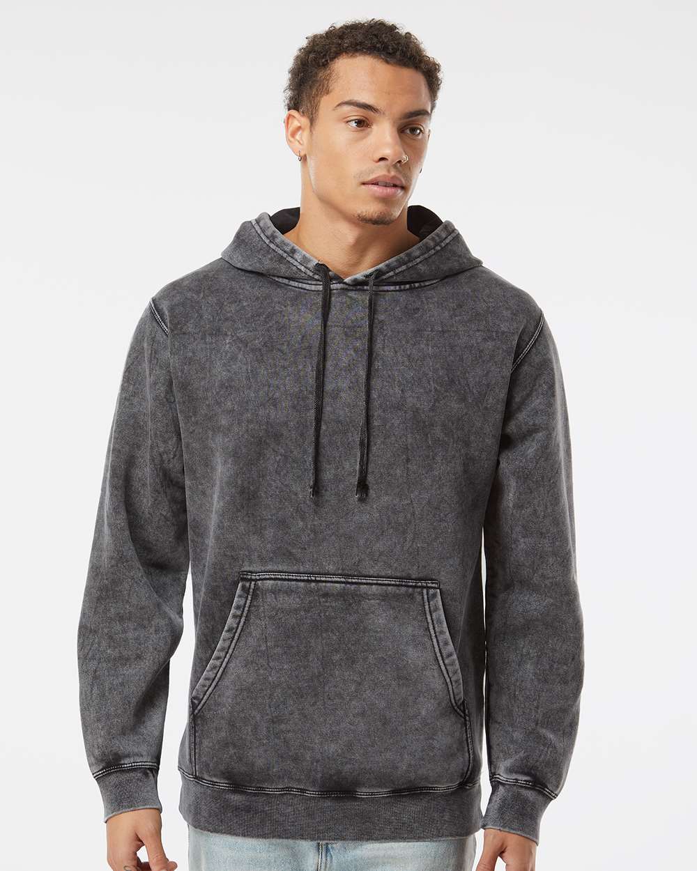 Unisex Midweight Mineral Wash Hooded Sweatshirt - OnModelFront - B02476502 - Black