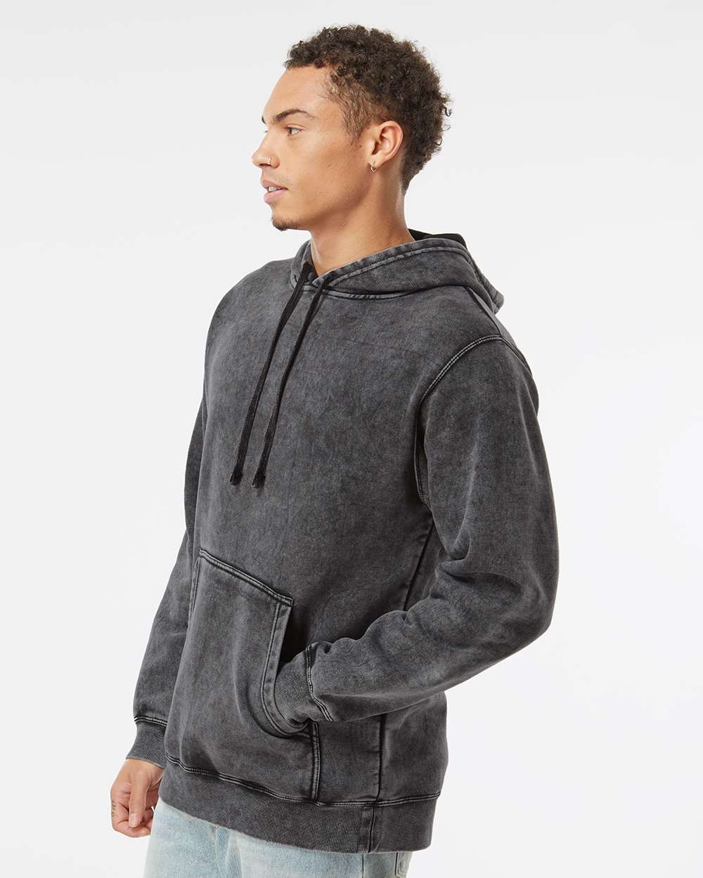 Unisex Midweight Mineral Wash Hooded Sweatshirt - OnModelSide - B02476502 - Black