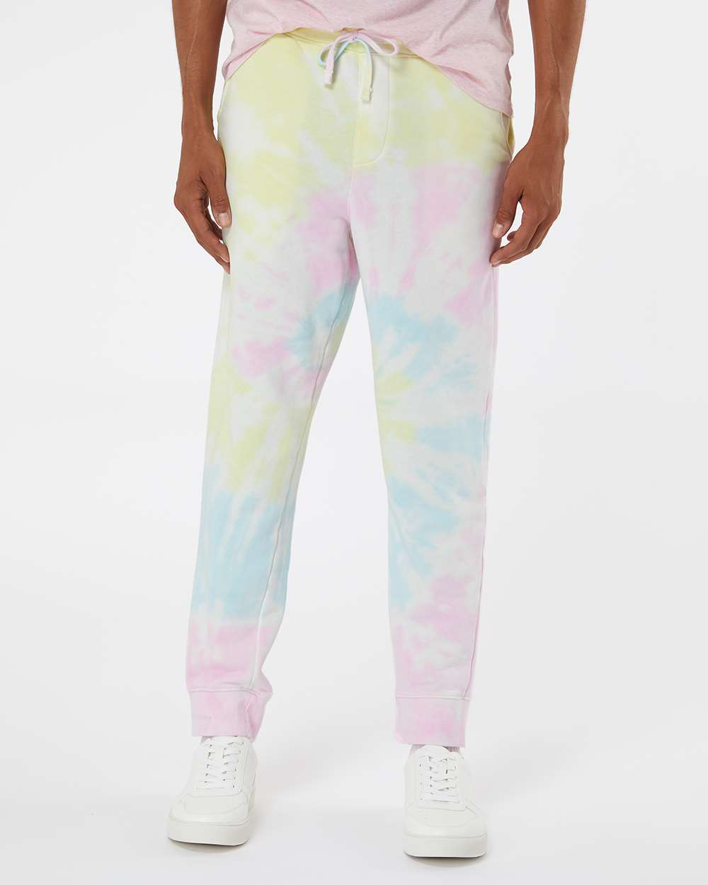 Unisex Tie-Dyed Fleece Sweatpants - OnModelFront - B02276402 - Tie Dye Sunset Swirl