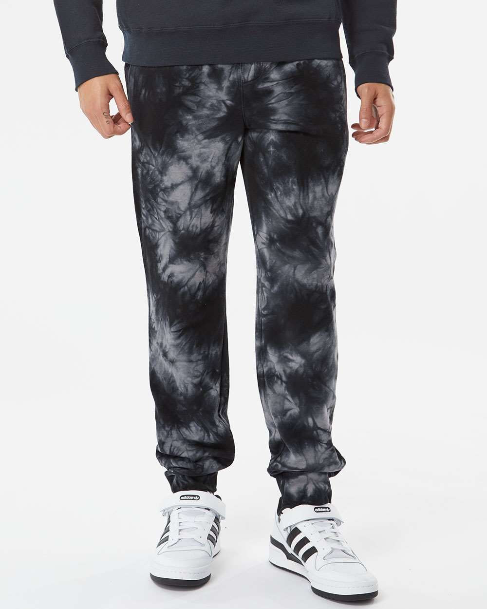 Unisex Tie-Dyed Fleece Sweatpants - OnModelFront - B02276502 - Tie Dye Black